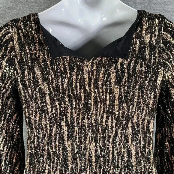 Betsy Adam Womens 10 Metallic Sequined Long Sleeve Mini Cocktail Party Dress - Picture 6 of 15